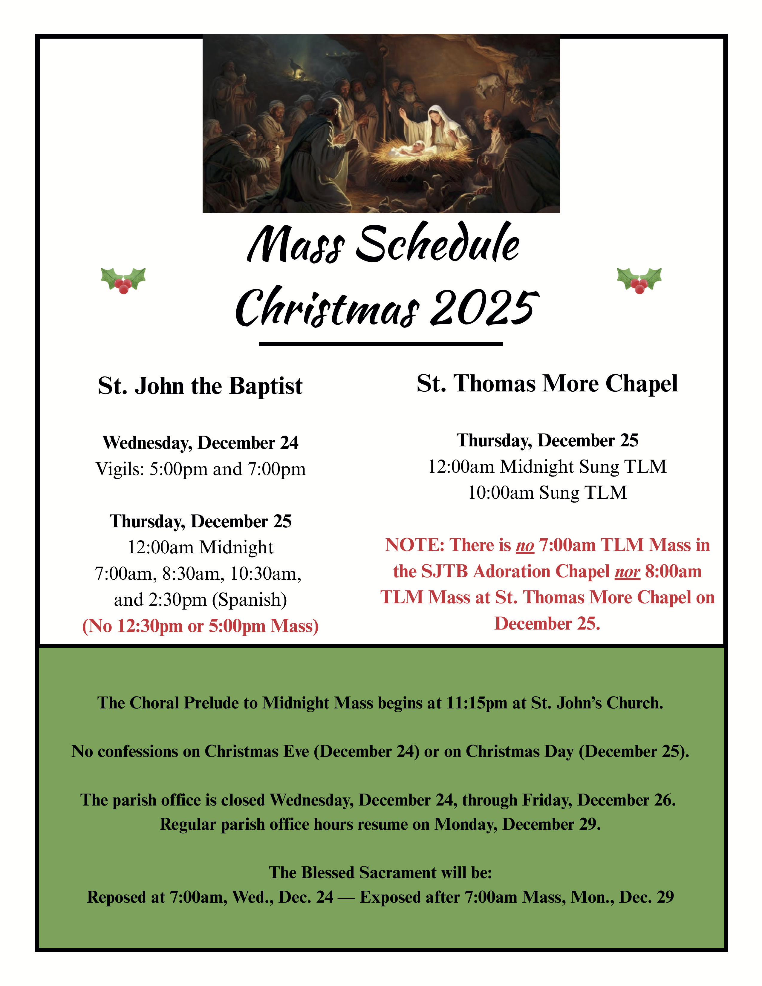 Christmas Mass Schedule 2025