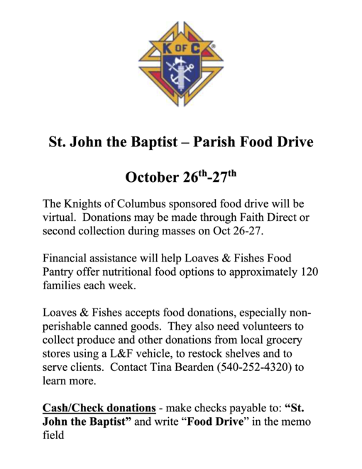 Food Drive Virtual   Bulletin Insert